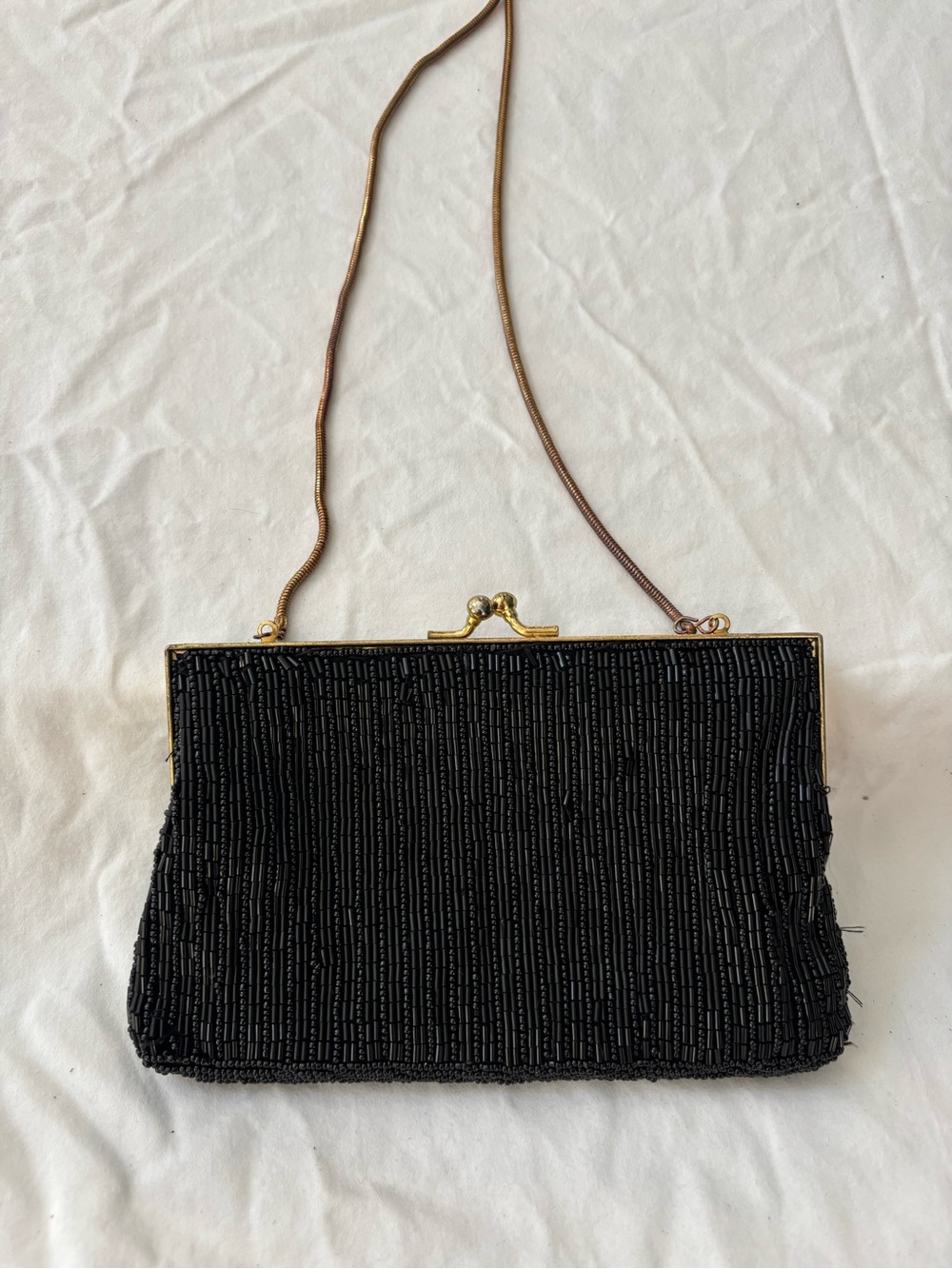 Walborg Black Beaded Evening Clutch with Gold Frame